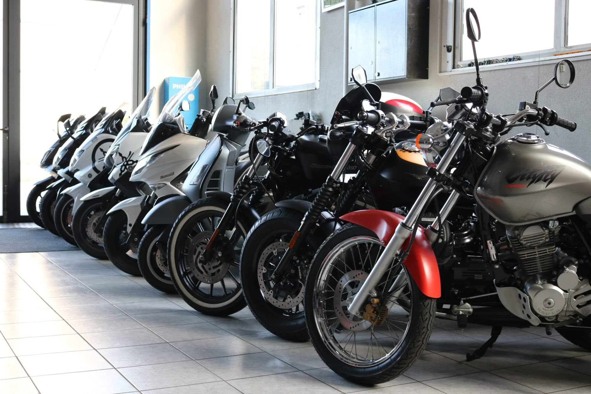 Showroom Probike : rangée de motos